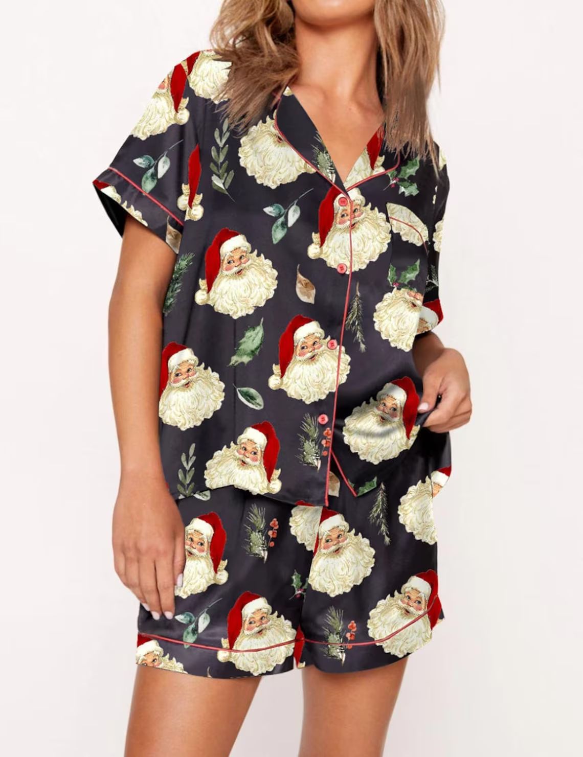 Women’s Christmas Short Sleeve Pyjama Set – Festive Printed Loungewear
