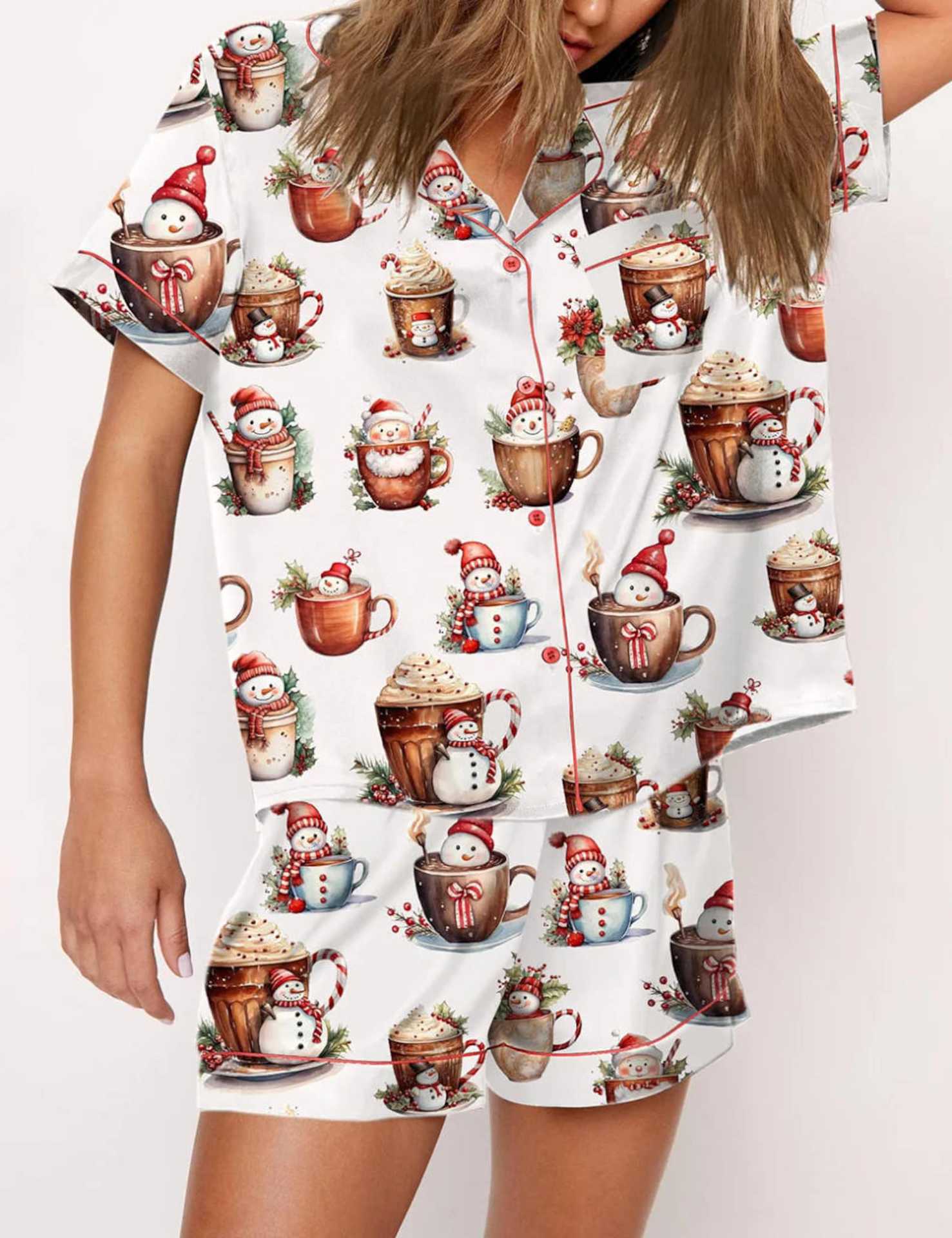 Women’s Christmas Short Sleeve Pyjama Set – Festive Printed Loungewear