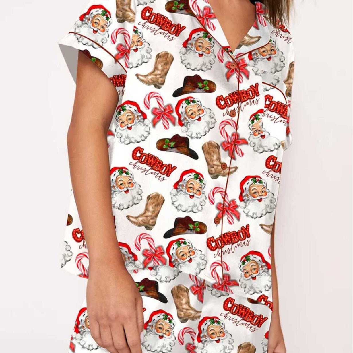 Women’s Christmas Short Sleeve Pyjama Set – Festive Printed Loungewear