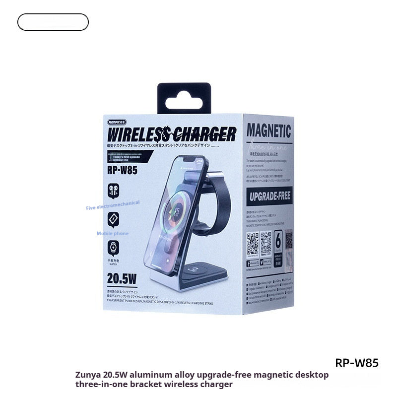 Aluminum Alloy Upgrade-free Desktop Three-in-one Bracket Magnetic Wireless Charger