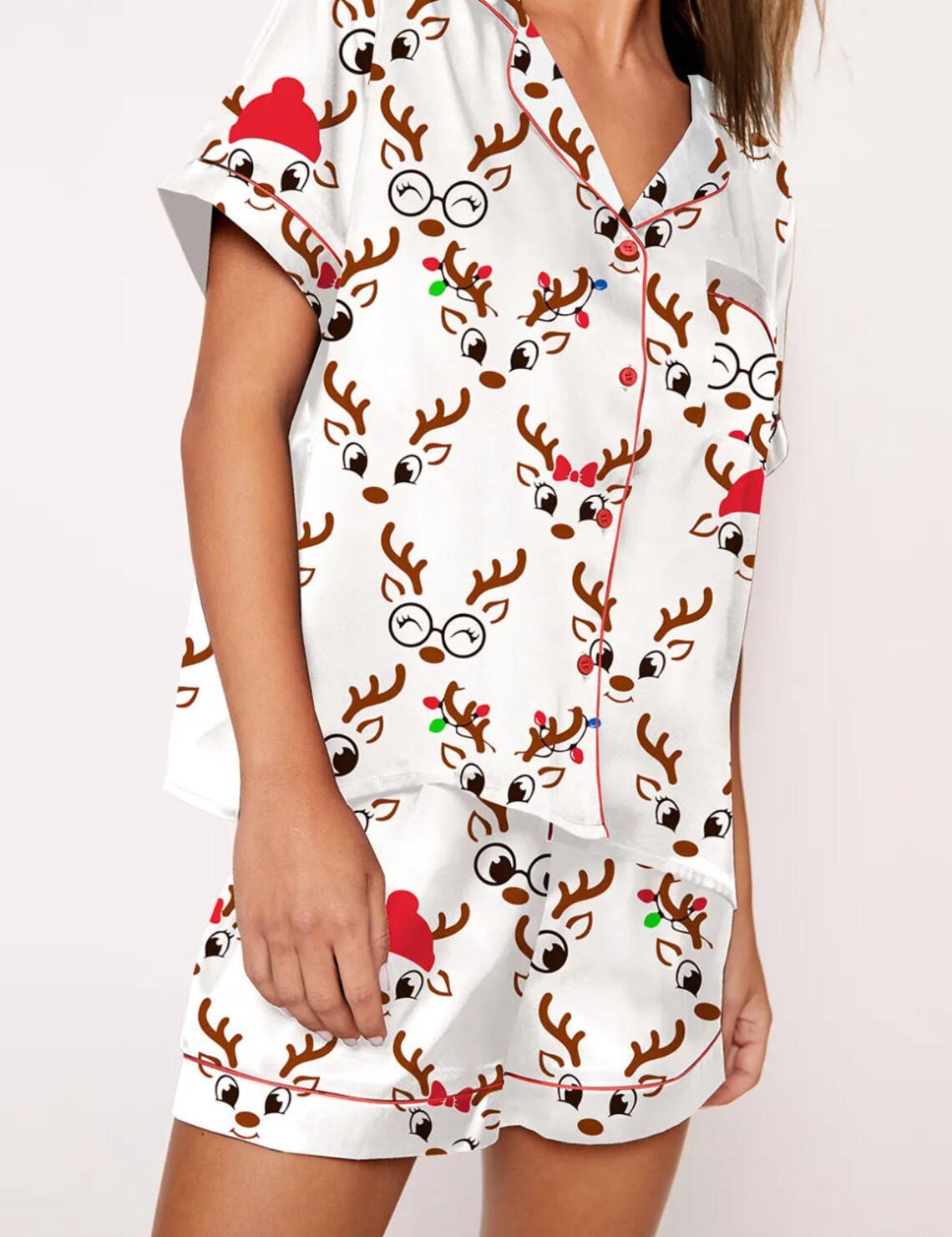 Women’s Christmas Short Sleeve Pyjama Set – Festive Printed Loungewear