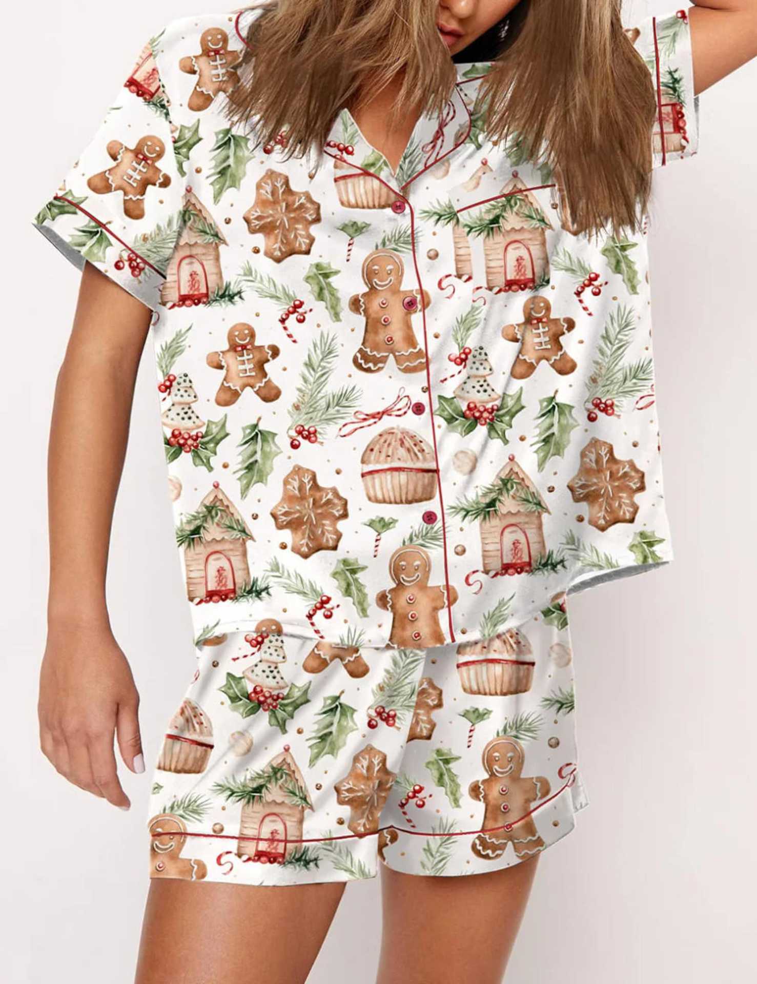 Women’s Christmas Short Sleeve Pyjama Set – Festive Printed Loungewear