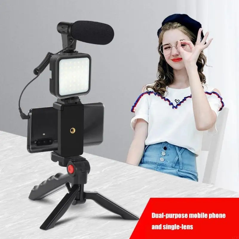 All-in-One Creator Kit – Phone Tripod, Mic & Ring Light for Pro Videos!