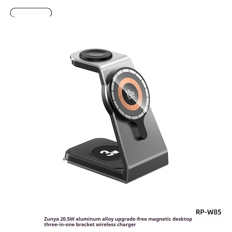 Aluminum Alloy Upgrade-free Desktop Three-in-one Bracket Magnetic Wireless Charger