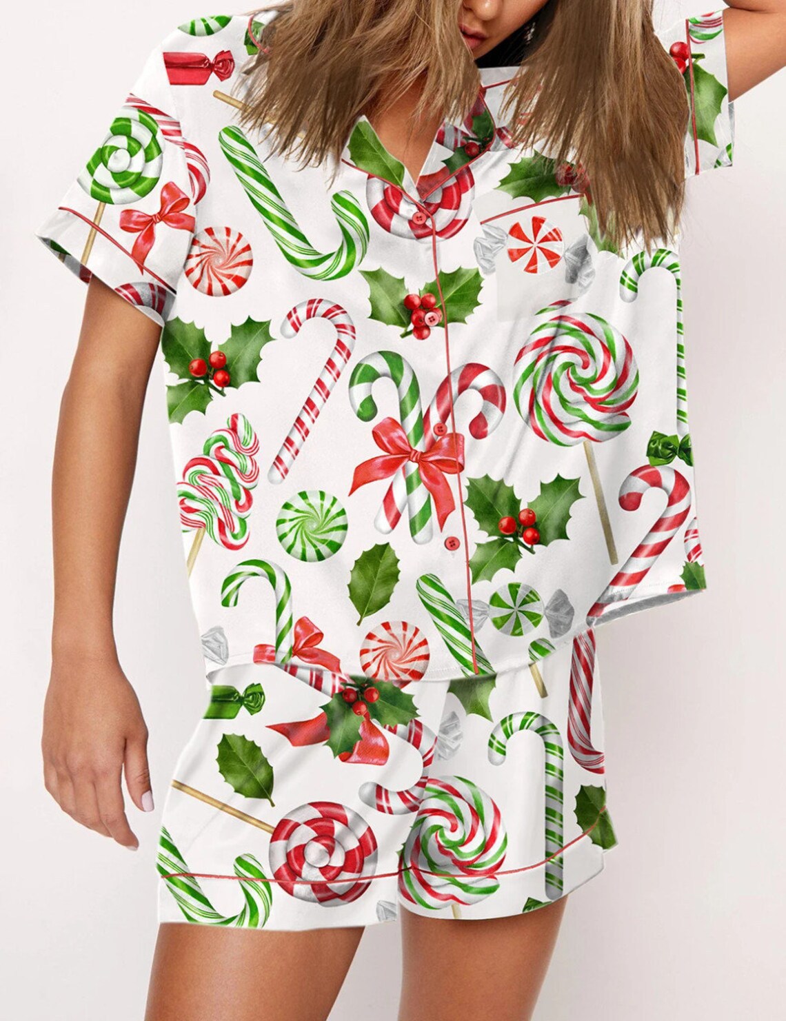 Women’s Christmas Short Sleeve Pyjama Set – Festive Printed Loungewear