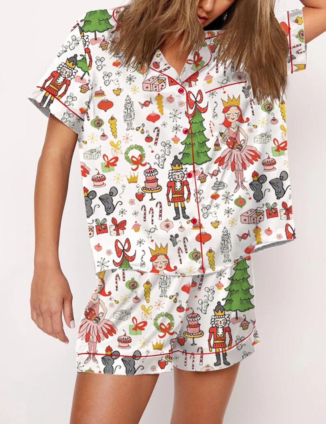 Women’s Christmas Short Sleeve Pyjama Set – Festive Printed Loungewear