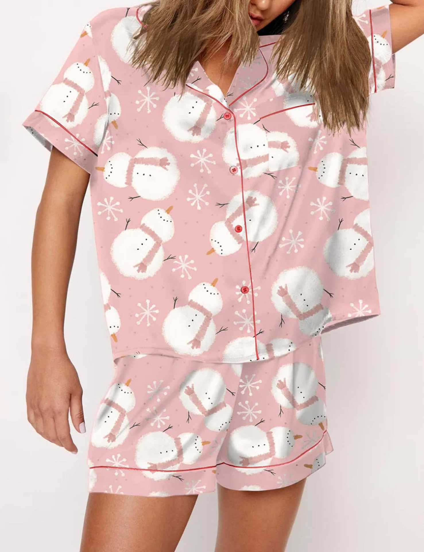 Women’s Christmas Short Sleeve Pyjama Set – Festive Printed Loungewear